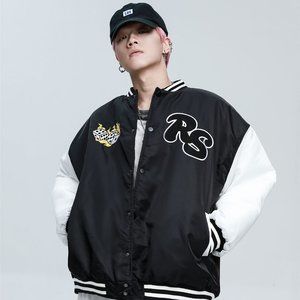 Streetwear Bomber Jacket Winter Puffy Coat Letterhead Urban Baseball fr-317-blac